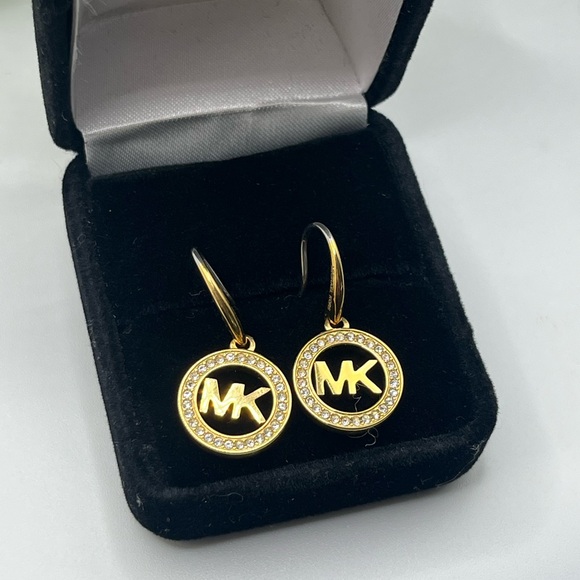 Michael Kors MK Logo Gold Plated Stainless Steel Crystal Earrings - Picture 1 of 6
